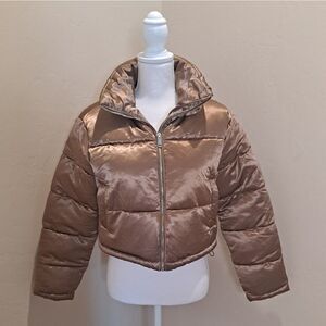 NWT 7 for all Mankind Cropped Metallic Puffer Jacket Bronze Size XS